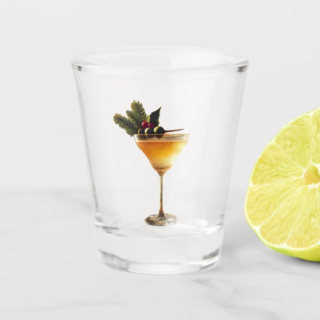 Mid Century Modern Christmas Champagne Cocktail Shot Glass (Front)
