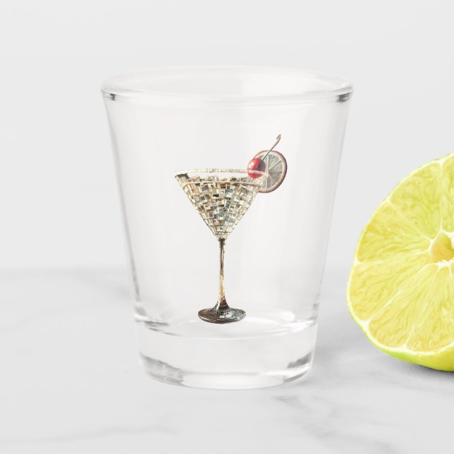 Mid Century Modern Christmas Cran Citrus Cocktail Shot Glass (Front)