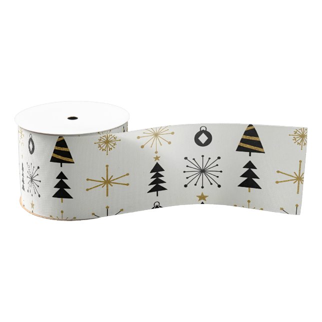 Mid Century Modern Christmas Icons Grosgrain Ribbon (Spool)