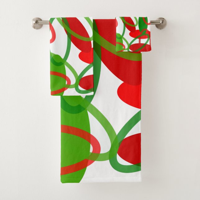 Mid-Century Modern Christmas Ovals Bath Towel Set (Insitu)