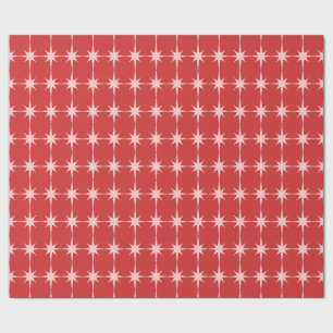 Mid Century Modern Christmas Pink and Red Stars Wrapping Paper