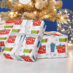 Mid Century Modern Christmas Present & Candy Cane Wrapping Paper