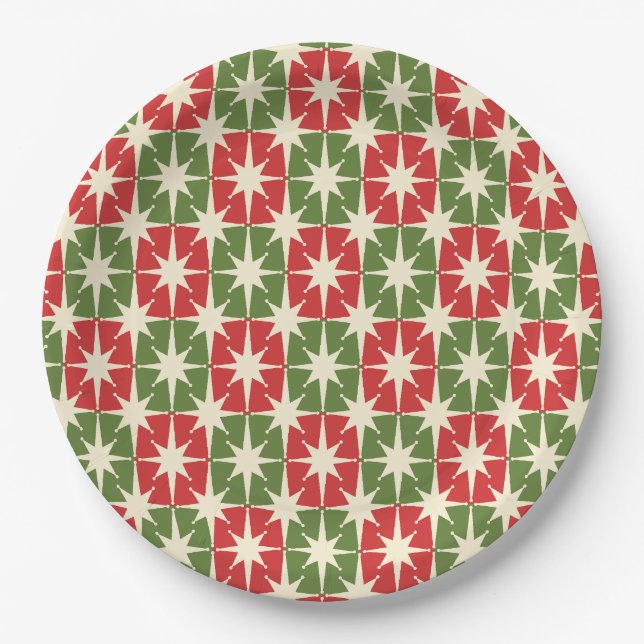Mid Century Modern Christmas Retro Starbursts Paper Plate (Front)