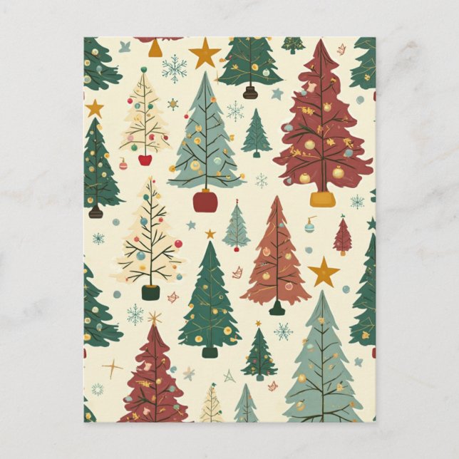 Mid-Century Modern Christmas Tree Pattern   Holiday Postcard (Front)