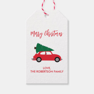 Mid-Century Modern Christmas Tree & Red Car Gift Tags