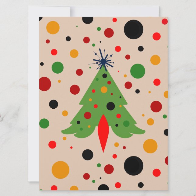 Mid Century Modern Christmas Tree Retro Rocket Holiday Card (Front)