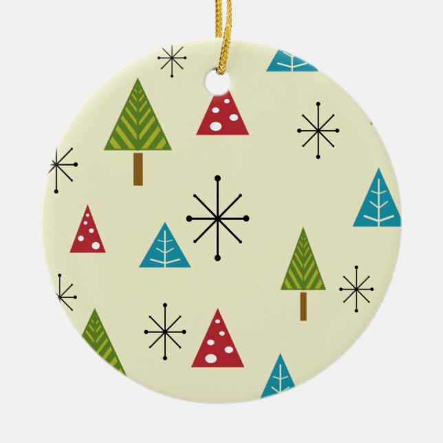 Mid Century Modern Christmas Trees Ceramic Ornament (Front)