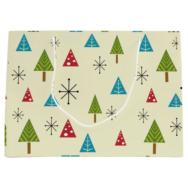 Mid Century Modern Christmas Trees Large Gift Bag (Front)