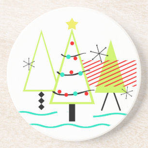 mid century modern christmas trees retro coaster
