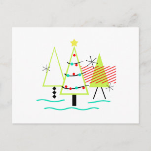 mid century modern christmas trees retro holiday postcard