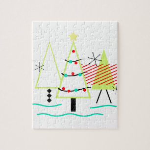 mid century modern christmas trees retro jigsaw puzzle