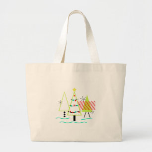 mid century modern christmas trees retro large tote bag