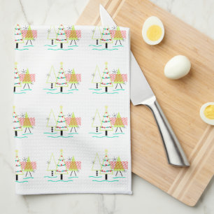 mid century modern christmas trees retro tea towel