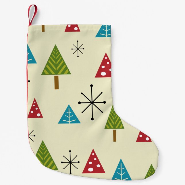 Mid Century Modern Christmas Trees Small Christmas Stocking (Front)