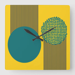 Mid-Century Modern Circle and Lines Square Wall Clock