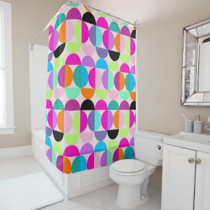 Mid Century Modern Circle Pattern Colorful Retro  Shower Curtain