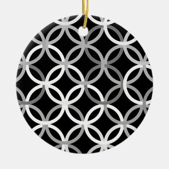 Mid-Century Modern circles, black, white and grey Ceramic Tree Decoration (Front)