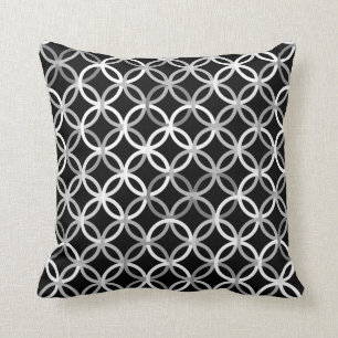 Mid-Century Modern circles, black, white and grey Cushion