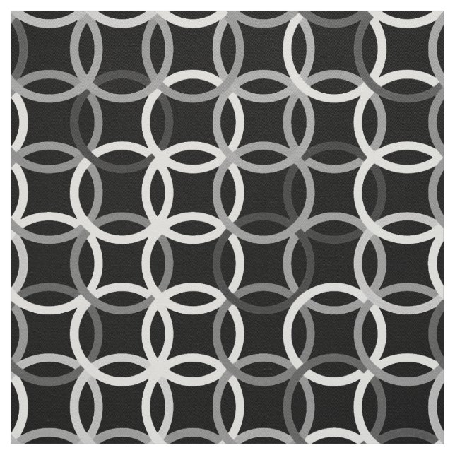 Mid-Century Modern circles, black, white and grey Fabric (Swatch)