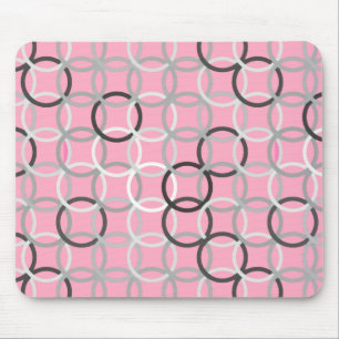 Mid-Century Modern circles, coral pink and grey Mouse Pad