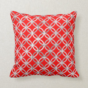 Mid-Century Modern circles, deep red and grey Cushion