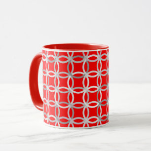 Mid-Century Modern circles, deep red and grey Mug