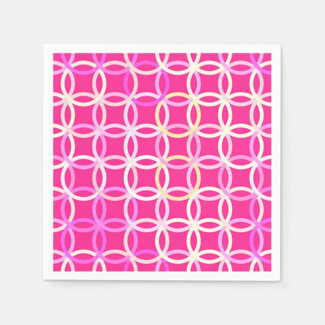 Mid-Century Modern Circles, Fuchsia Pnk & White  Napkin (Front)