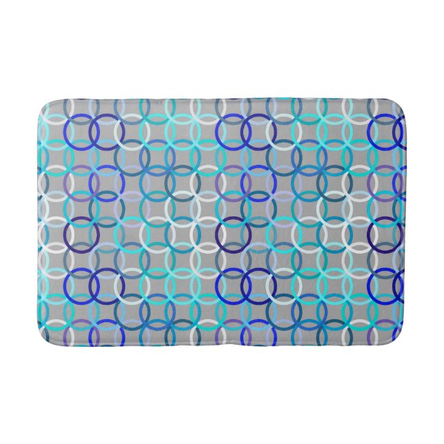 Mid-Century Modern circles, grey, blue and white Bath Mat (Front)