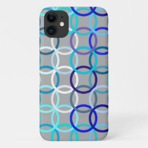 Mid-Century Modern circles, grey, blue and white iPhone 11 Case