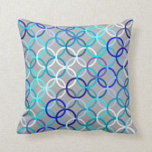 Mid-Century Modern circles, grey, blue and white Cushion