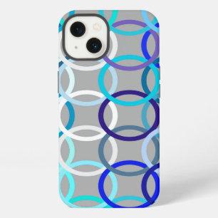 Mid-Century Modern circles, grey, blue and white iPhone 13 Case