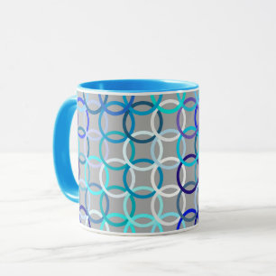 Mid-Century Modern circles, grey, blue and white Mug