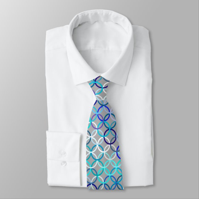 Mid-Century Modern circles, grey, blue and white Tie (Tied)