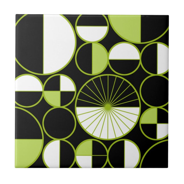 Mid Century Modern Circles Halves Black Chartreuse Ceramic Tile (Front)
