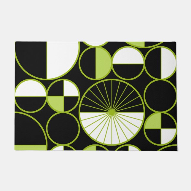 Mid Century Modern Circles Halves Black Chartreuse Doormat (Front)