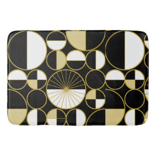 Mid Century Modern Circles Halves Black Gold Bath Mat