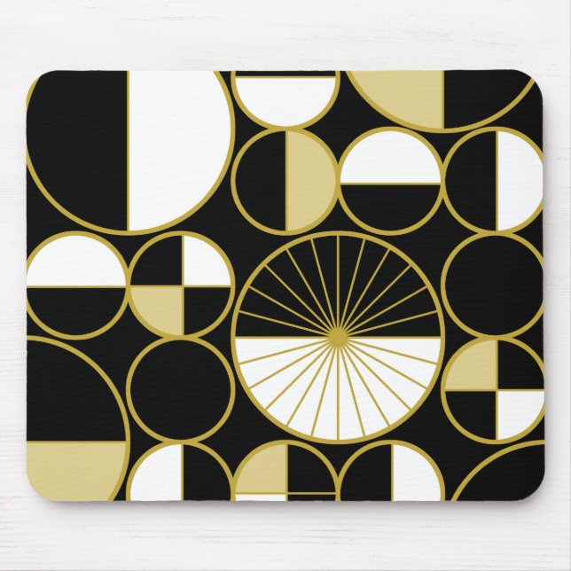 Mid Century Modern Circles Halves Black Gold Mouse Pad (Front)