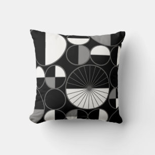 Mid Century Modern Circles Halves Black Grey Cushion