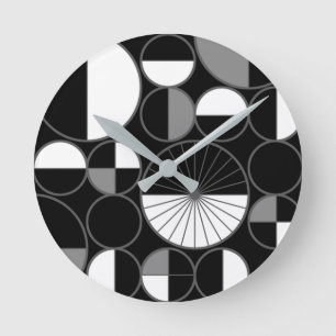 Mid Century Modern Circles Halves Black Grey Round Clock