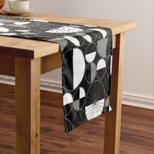 Mid Century Modern Circles Halves Black Grey Short Table Runner