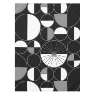 Mid Century Modern Circles Halves Black Grey Tablecloth