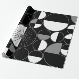 Mid Century Modern Circles Halves Black Grey Wrapping Paper