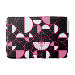 Mid Century Modern Circles Halves Black Pink Bath Mat