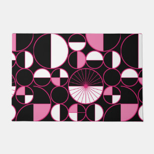 Mid Century Modern Circles Halves Black Pink Doormat