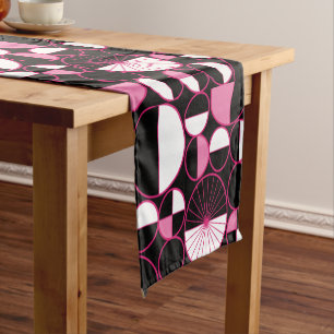 Mid Century Modern Circles Halves Black Pink Short Table Runner