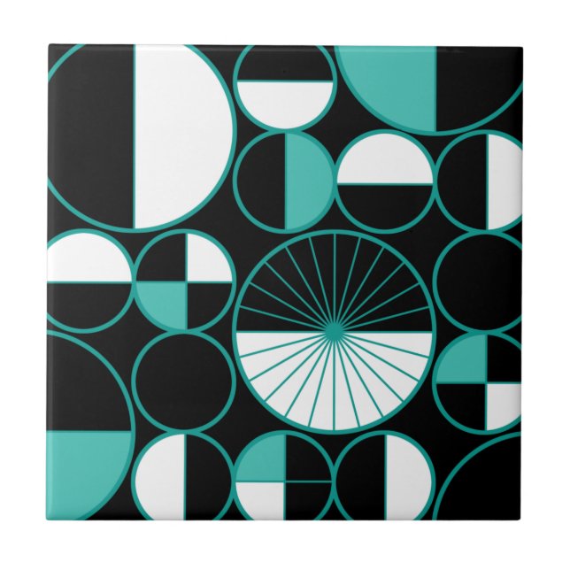 Mid Century Modern Circles Halves Turquoise Ceramic Tile (Front)
