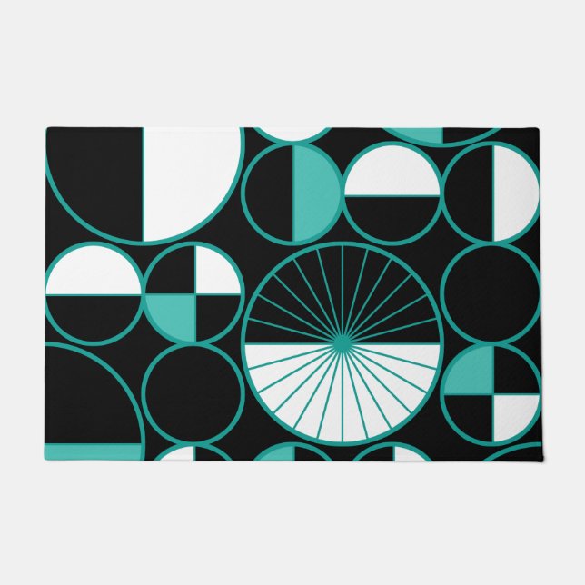 Mid Century Modern Circles Halves Turquoise Doormat (Front)