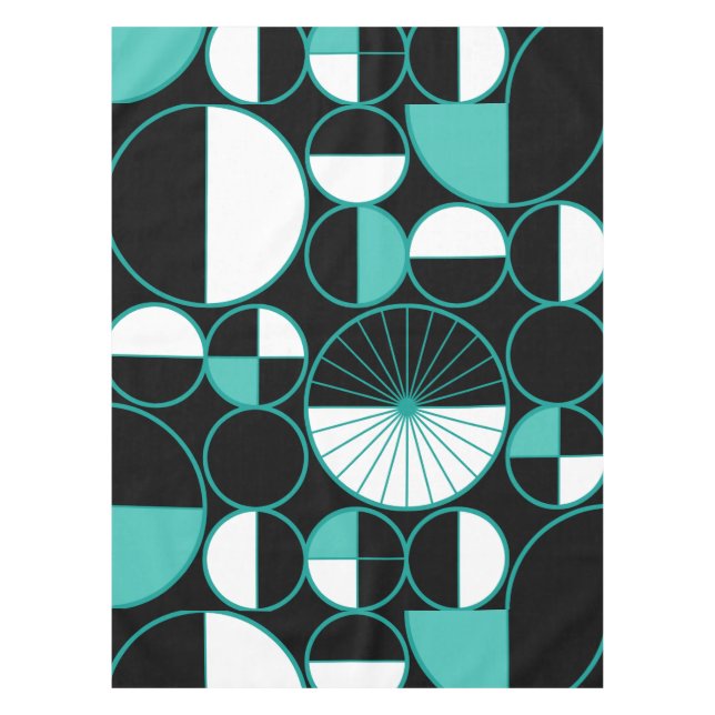 Mid Century Modern Circles Halves Turquoise Tablecloth (Front)