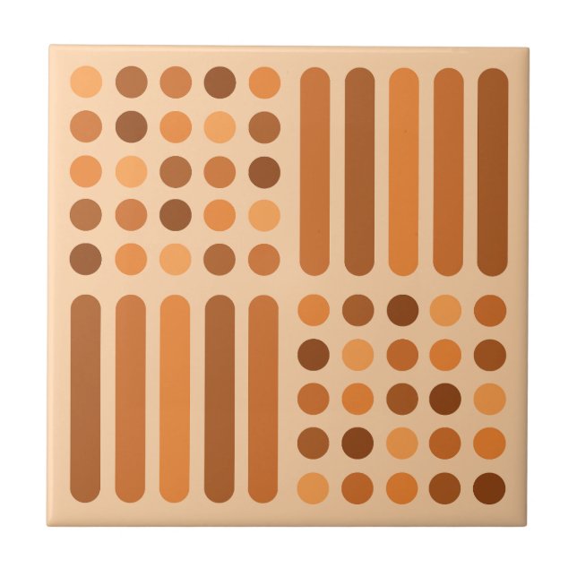 Mid Century Modern Circles Lines Orange Ceramic Tile (Front)