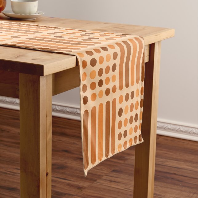 Mid Century Modern Circles Lines Orange Short Table Runner (In Situ)